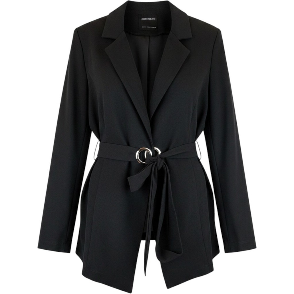 BloomChic Black Belted Blazer Silver Ring Detail Plus Size 22-24 Notched Lapel